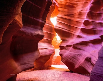 Antelope Canyon Photography Print - Arizona Picture of Slot Canyon Walls Leading to Sunlight Southwestern Wall Art Earth Photo Decor