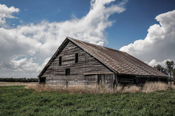 Country Photography Wall Art Print Picture of Old Wooden Barn with Red Tin Roof in Mist in Rural Arkansas Rustic Farm Decor 5x7 to 40x60