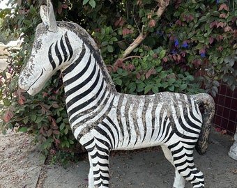 Vintage Paper Mache Hand Painted Zebra