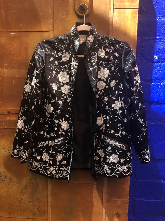 Vintage Black Silk Chinese Jacket with White Silk