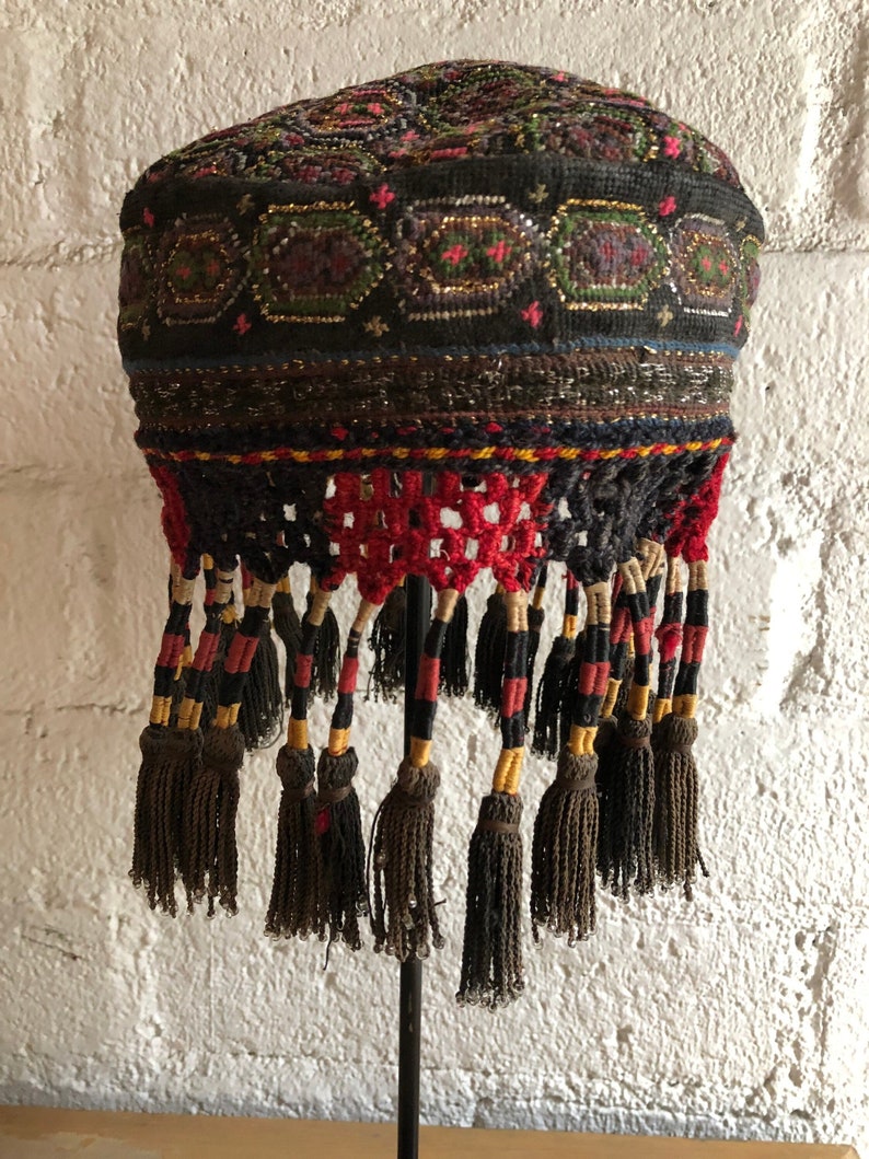 Vintage Antique Handmade Hand Embroidered Ethnic Tribal Hat image 4