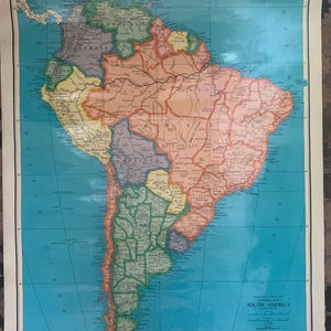 Carte vintage d'Amérique du Sud Colorprint-Lam-O-Tex