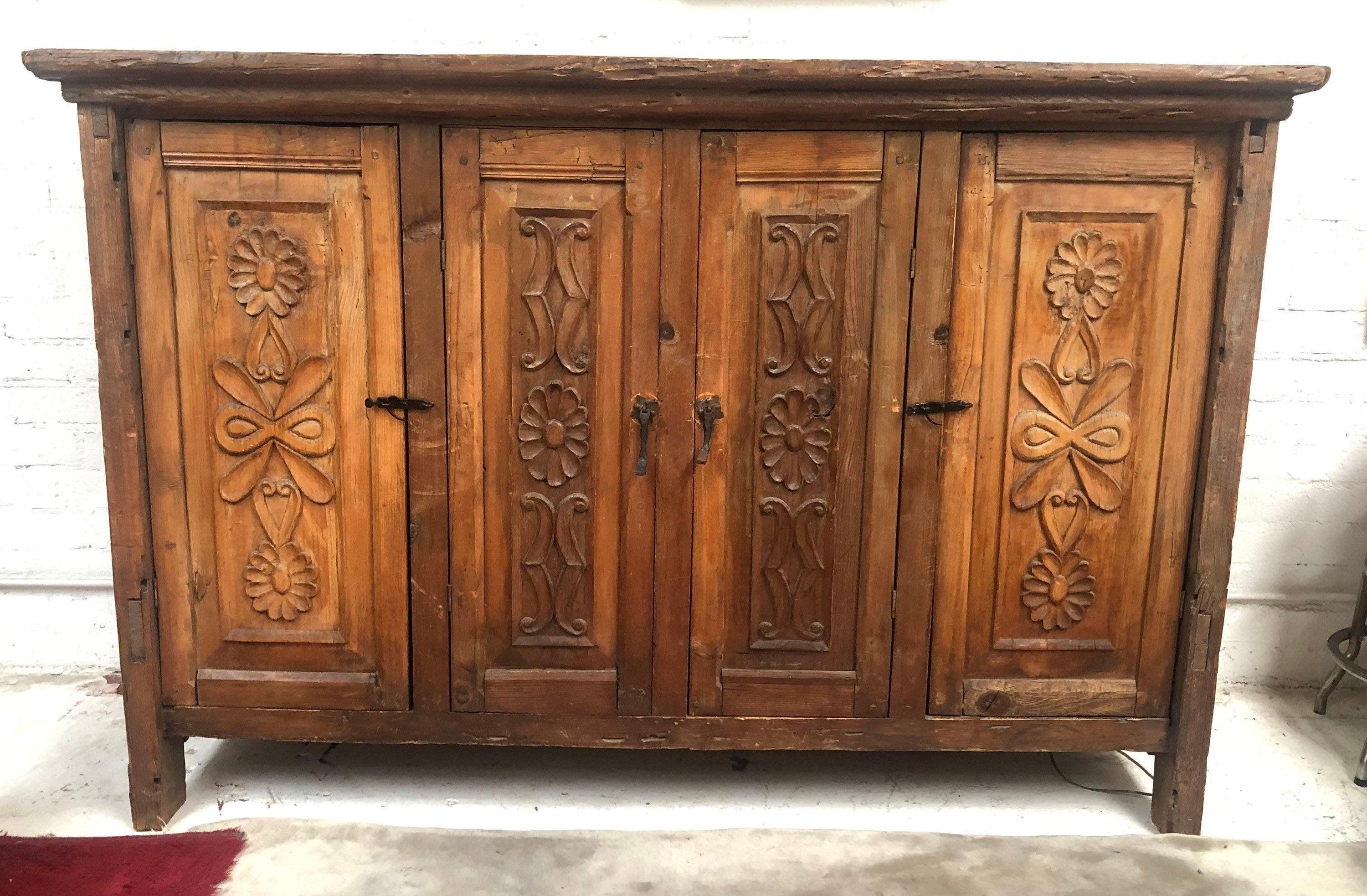 Antique Vintage Massive Mexican Dining Room Hand Carved Cabinet Etsy