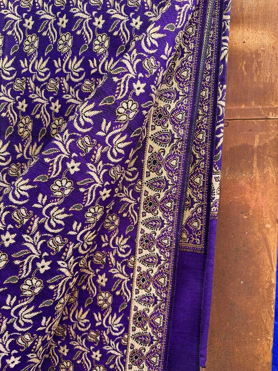 Purple and Gold Indian Textile or Shawl - image 4