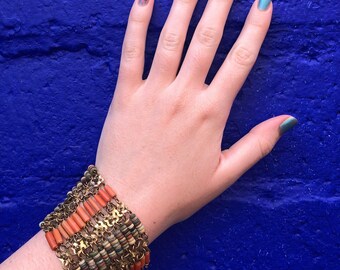 Vintage Egyptian Revival Coral Bracelet, Gold Gilt