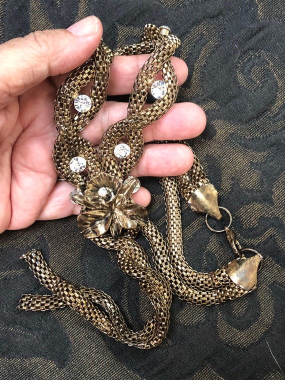 Vintage Long Braided Bronze Colored and Rhinestone