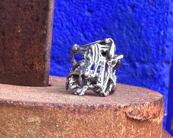 Vintage Sterling Silver Modernist Brutalst Ring Size 7.5