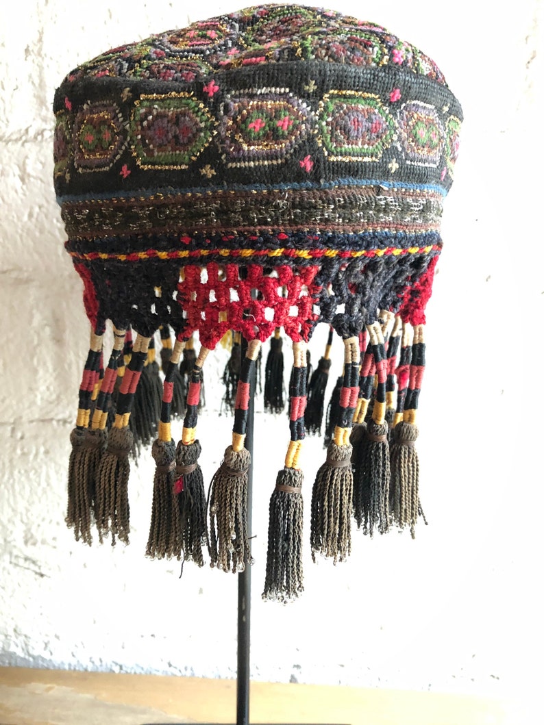 Vintage Antique Handmade Hand Embroidered Ethnic Tribal Hat image 6