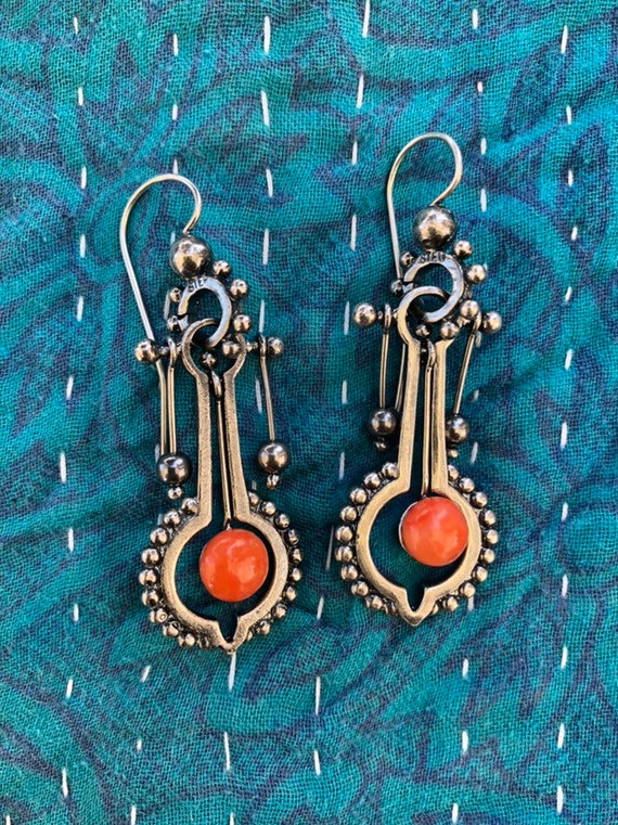 Vintage Style Victorian Sterling Silver and Coral