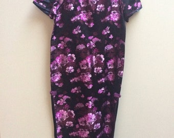 Vintage Black and Purple Brocade Flowered Chinese Dress