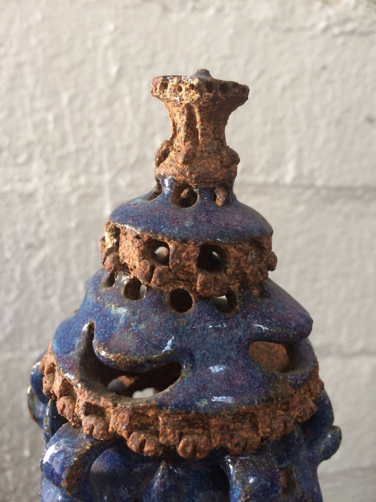 Blue Ceramic Urn Vase with Elaborate Sculptural Top Asian Etsy