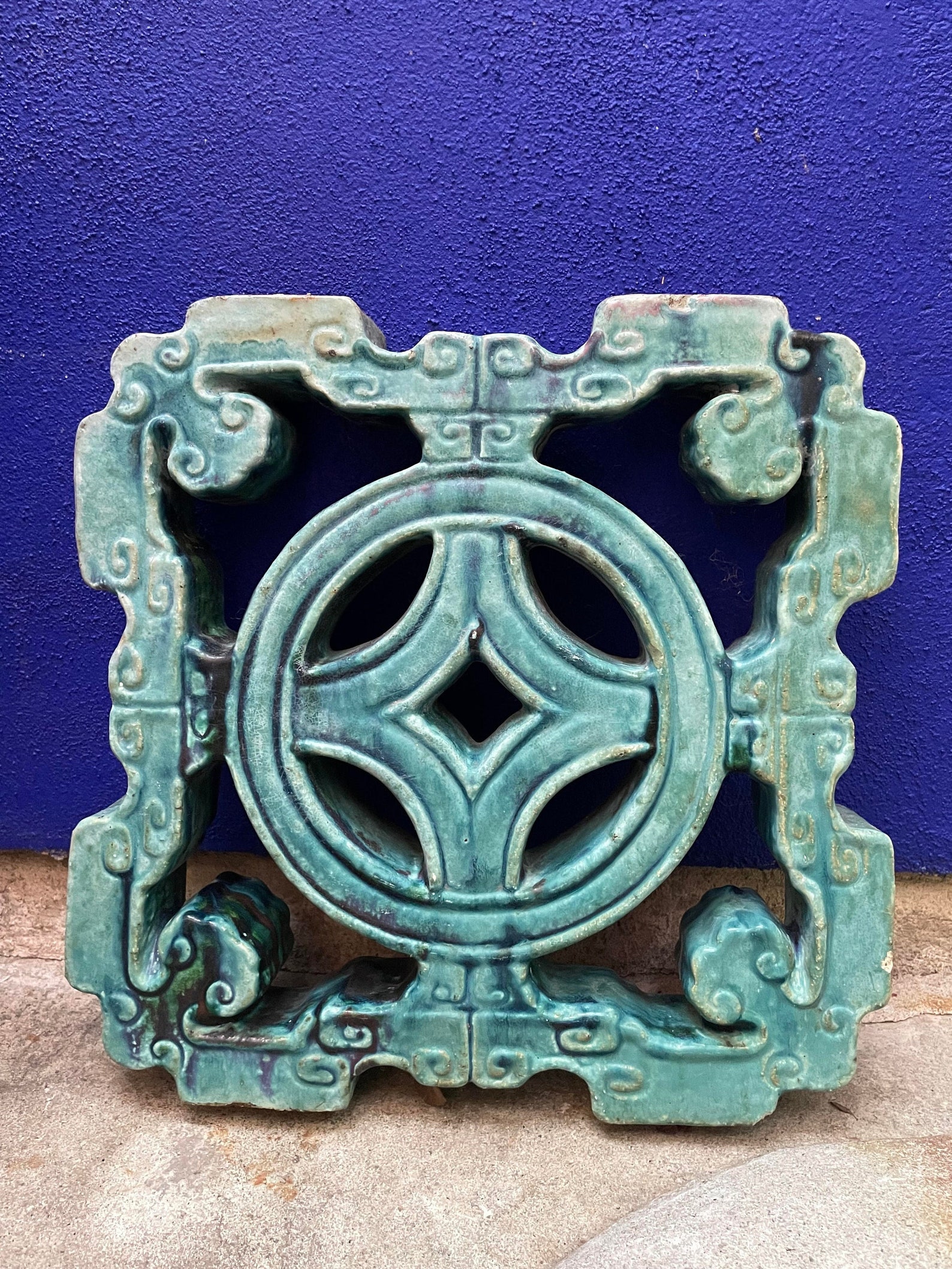 Antique Chinese Jade Breezeway Tiki Tile Turquoise Etsy
