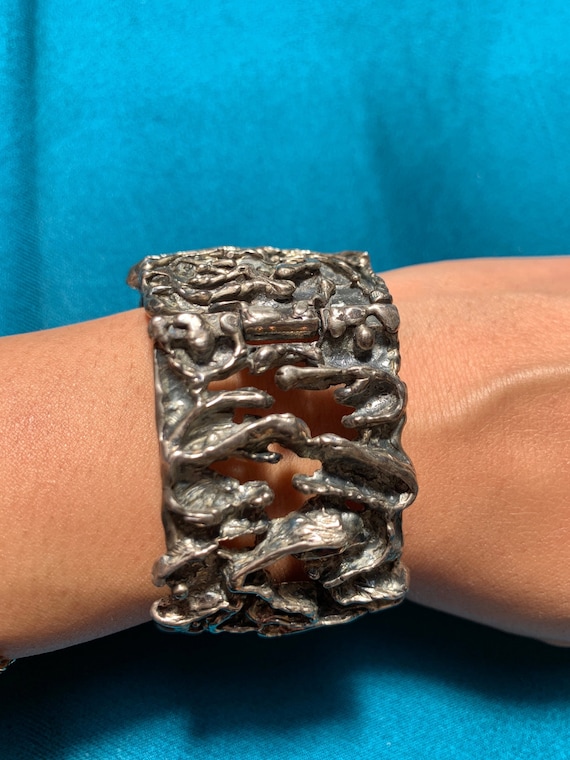 Guy Vidal Modernist Textured Hinged Bracelet - image 1