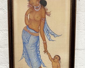 Indian Mother and Child Painting on Cloth
