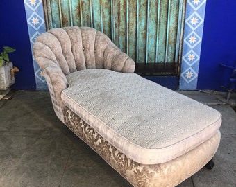 Vintage Recycled Reupholstered Champagne Silk Velvets and Brocade Chaise Lounge