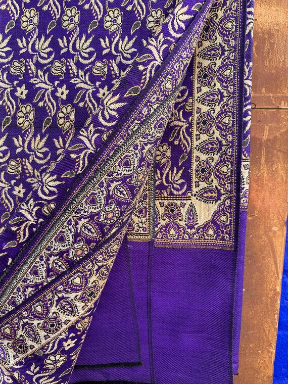Purple and Gold Indian Textile or Shawl - image 5