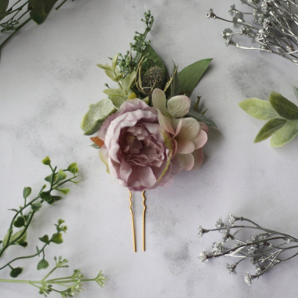 flower Hair pin bridal hairpiece eucalyptus flower pin eucalyptus thistle bridal hair pin hair accessory pin bridesmaid hairpin mauve comb