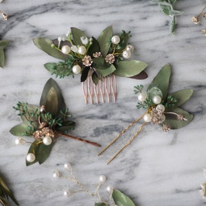 eucalyptus Hair comb greenery Bridal hair vine boho green flower pearl comb wedding dried flower comb bridal floral hair piece southwestern