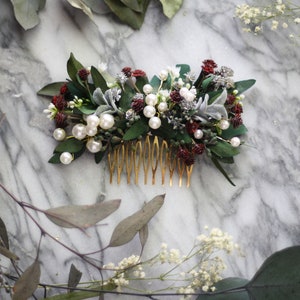 eucalyptus pearl bridal comb babys breath Bridal burgundy dried flower pearl comb spring wedding burgundy hair accessory bridal floral comb