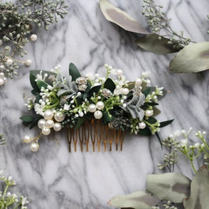 eucalyptus pearl bridal comb babys breath Bridal hair piece green dried flower pearl comb spring wedding hair accessory bridal floral comb