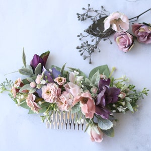 Eucalyptus half flower crown baby breath flower greenery crown blush Bridal hair vine pink bridal comb baby breath hair comb hair piece image 1