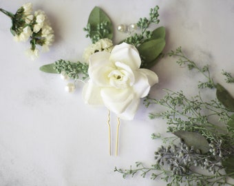 eucalyptus Hairpin ivory rose bridal hairpiece eucalyptus pin bridal flower pin bridal hair accessory flower pin bridesmaid hairpin ivory