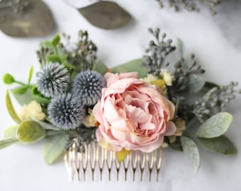 Eucalyptus hair comb greenery thistle Bridal southwestern wedding blush flower bridal hair piece woodland floral hair comb floral hair pin