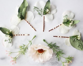 eucalyptus Hairpin set bridal hairpiece eucalyptus flower pin ivory flower bobby pin bridal hair accessory flower pin bridesmaid hairpin