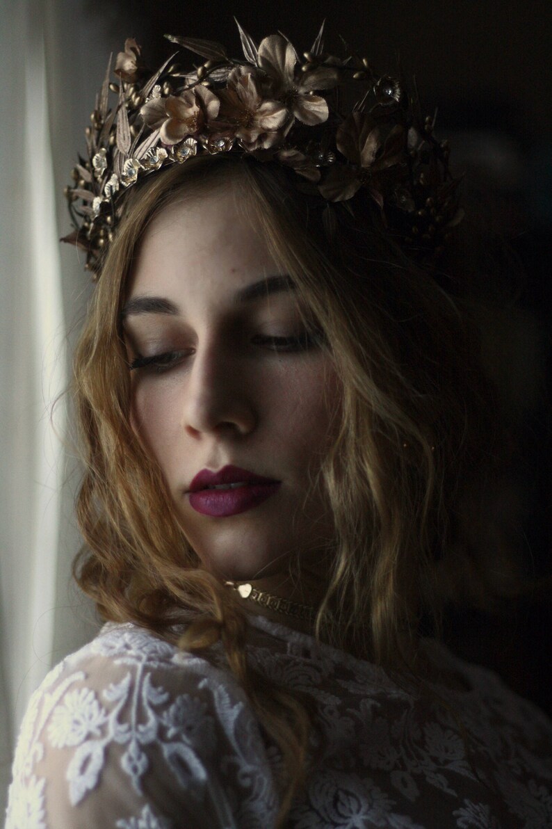 Gold flower crown floral crown bridal tiara gold flower Etsy