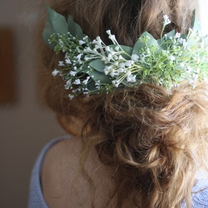 Eucalyptus hair comb greenery half crown Bridal hair vine boho  baby's breath flower crown bridal hair piece dried flower floral hair pin