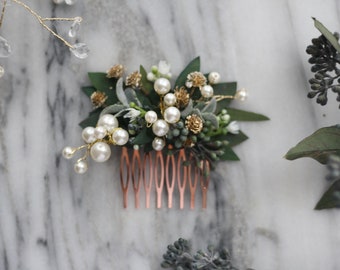 eucalyptus Hair comb greenery Bridal hair comb pearl comb flower pearl comb wedding dried flower comb bridal floral hair piece southwestern