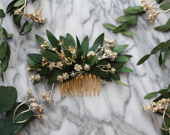 eucalyptus bridal comb babys breath Bridal hair piece green dried flower comb spring wedding hair accessory bridal floral comb