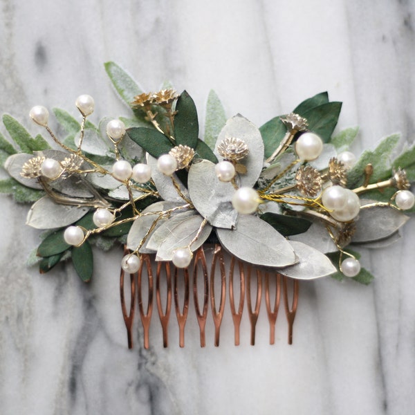 eucalyptus pearl bridal comb greenery pearl hairpiece boho green dried flower pearl comb spring wedding hair accessory bridal floral comb