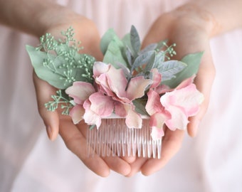 Eucalyptus hair comb greenery Bridal hair vine boho pink bridal comb botanical  blush succulents hair comb bridal boho hair piece