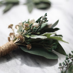 Eucalyptus Boutonniere green dried flower lapel pin pearl gold flower wedding buttonhole boho boutonniere groomsman flower boutonniere image 2