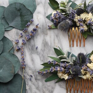 blue lavender thistle hair comb greenery Bridal hair piece dried eucalyptus comb bridal hair piece woodland flower hair comb floral comb image 10