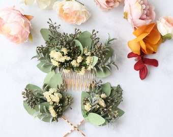 Eucalyptus bridal hair comb greenery succulent comb hair vine boho flower comb green bridal hair piece woodland hair comb floral hair pin