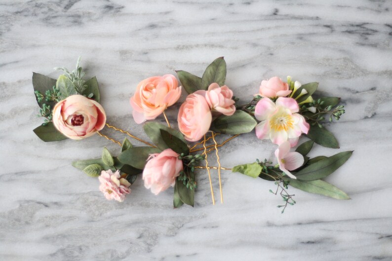 Blush Bridal Flower Hair Pin Eucalyptus Pastel Flower Hair Pin Etsy