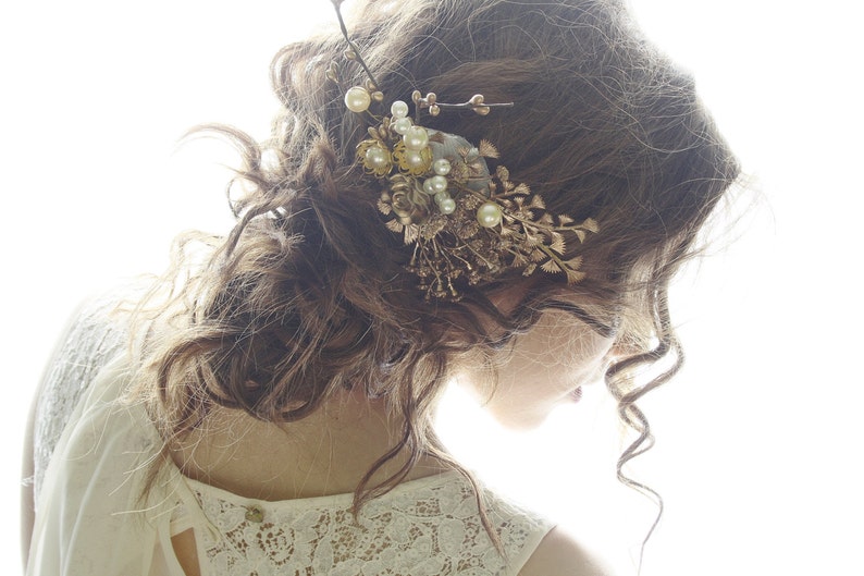 Gold Hair comb Bridal flower hair comb boho gold flower comb flower girl hair comb festival flower comb woodland hair comb floral STELLA image 1