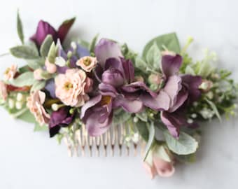 Eucalyptus half flower crown baby breath flower greenery comb purple blush Bridal comb  pink bridal comb  baby breath hair comb  hair piece