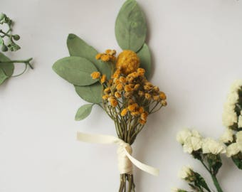 eucalyptus yellow boutonniere dried flower lapel pin Woodland eucalyptus boutonniere corsage greenery buttonhole boho wedding boutonniere