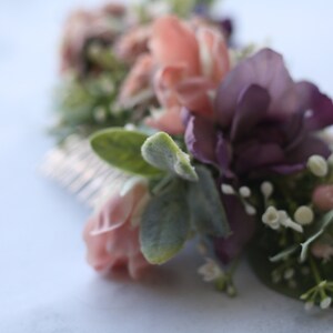 Eucalyptus half flower crown baby breath flower greenery crown blush Bridal hair vine pink bridal comb baby breath hair comb hair piece image 2