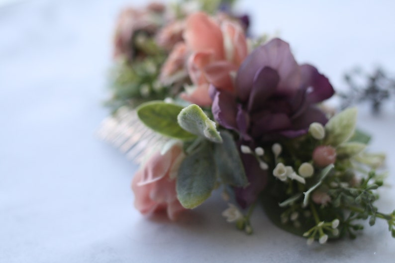 Eucalyptus half flower crown baby breath flower greenery crown blush Bridal hair vine pink bridal comb baby breath hair comb hair piece image 2