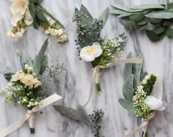 Eucalyptus Boutonniere ivory dried flower lapel pin spring wedding buttonhole boho greenery boutonniere groomsman flower boutonniere