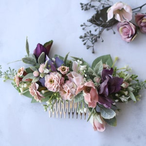 Eucalyptus half flower crown baby breath flower greenery crown blush Bridal hair vine pink bridal comb baby breath hair comb hair piece image 3