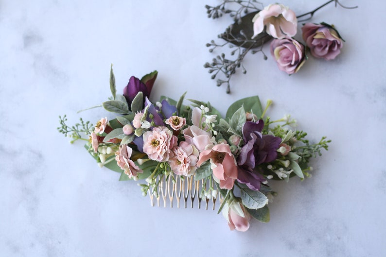 Eucalyptus half flower crown baby breath flower greenery crown blush Bridal hair vine pink bridal comb baby breath hair comb hair piece image 3