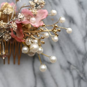 gold and pink comb pearl hair comb gold hair jewelry image 5