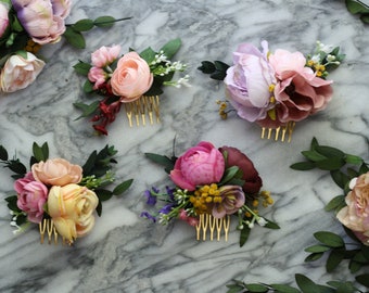 Eucalyptus Hair comb SET bridal hair piece orange  pink coral flower comb gold bridal hair piece blush bridal pin southwestern wedding dried