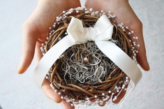 Ring Bearer Pillow Alternative Rustic Nest Ring Pillow Ivory Etsy