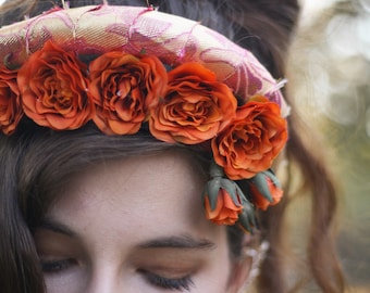 headband orange rose padded orange statement flower headband fall accessory padded headband rust orange padded hair accessory